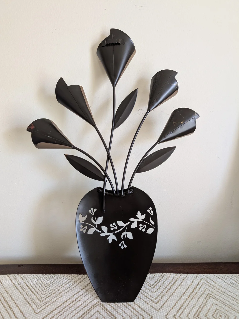 Metal Floral Vase Wall Accent in Antique Brown and Bronze